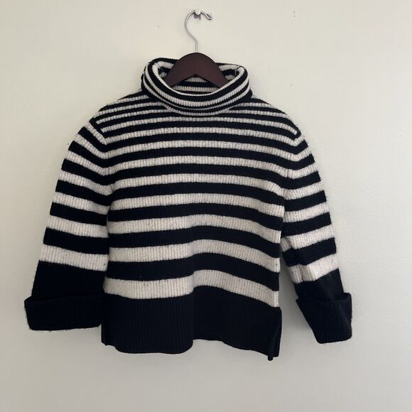 & Other Stories Boxy Heavyweight Striped 3/4 Sleeve Wool Blend Turtleneck- Small - Picture 1 of 8